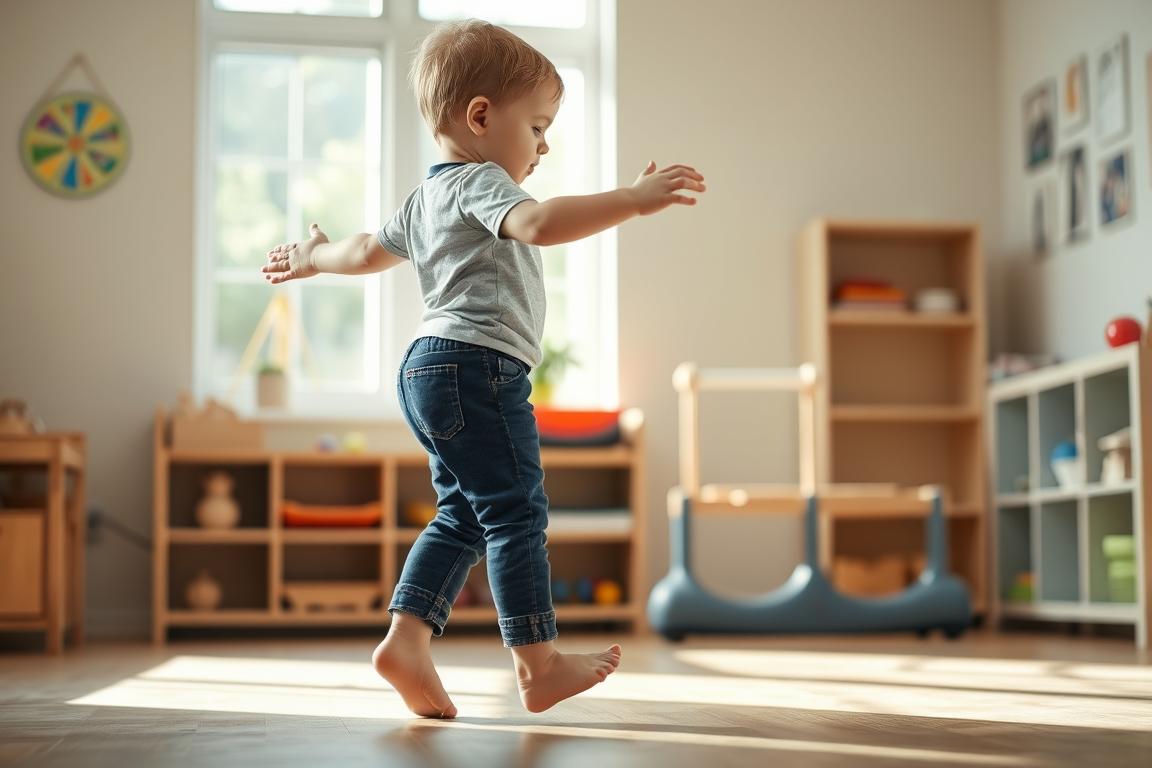Child with ASD engaging in sensory toe walking as a form of stimming