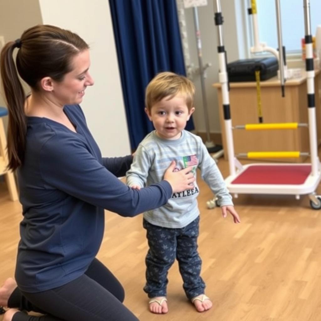 Child undergoing physical therapy after SDR surgery