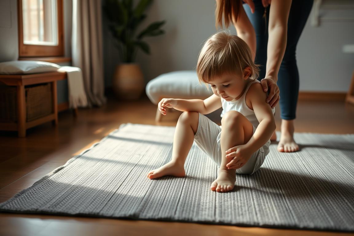 Child practicing grounding exercises for sensory toe walking