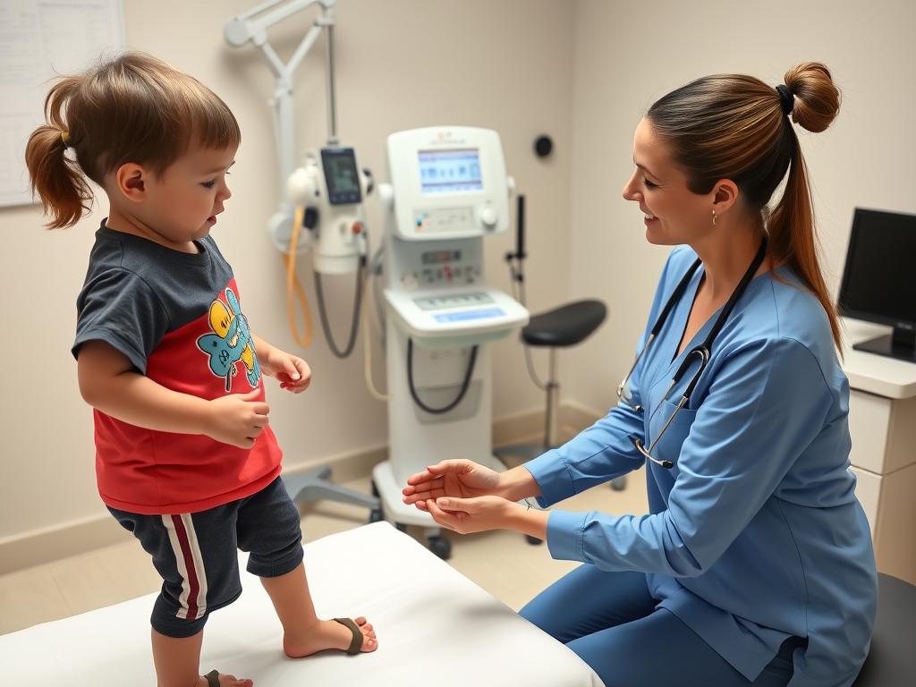 Healthcare professional assessing a child with sensory toe walking