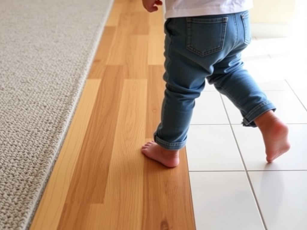 Child demonstrating sensory toe walking on different surfaces