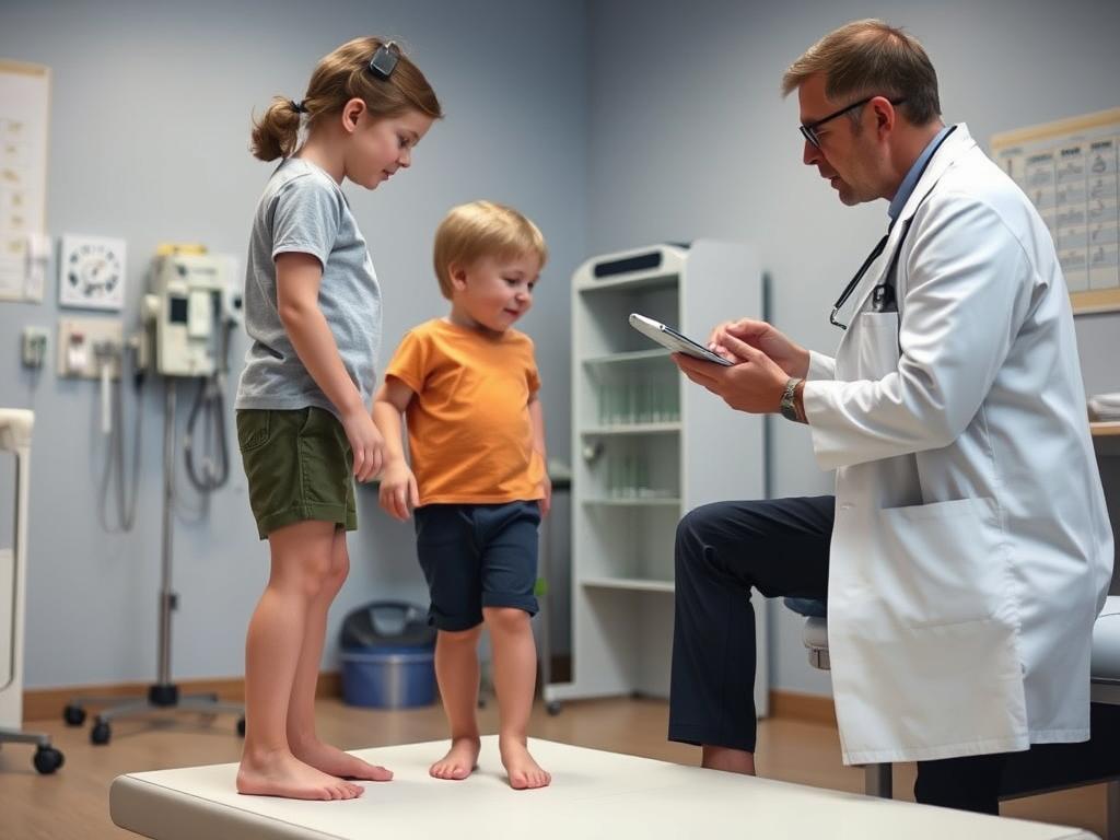 Neurologist performing the tiptoe test during examination