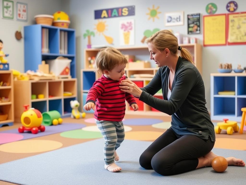 Toddler receiving early intervention for toe walking