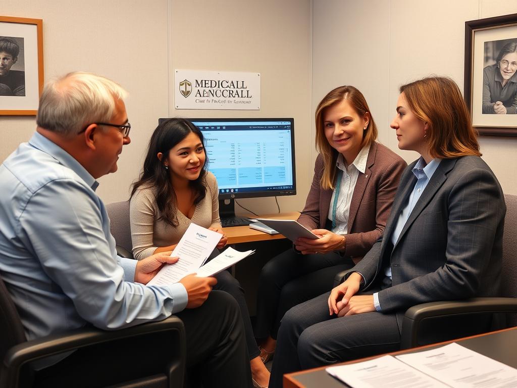 Family discussing SDR surgery costs with medical financial advisor