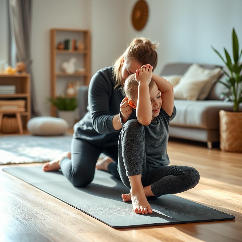 parent watching child doing exercises 