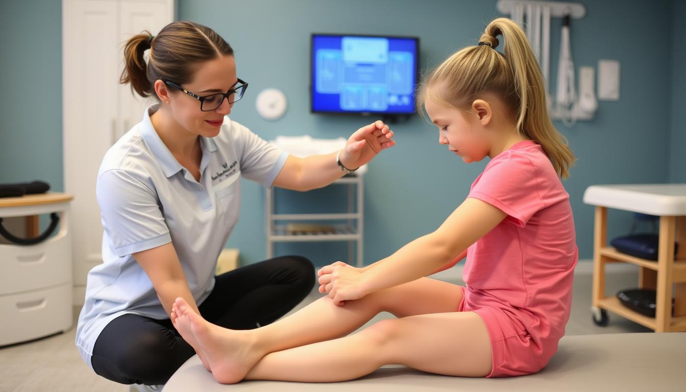 Physiotherapist demonstrating exercises for sensory toe walking