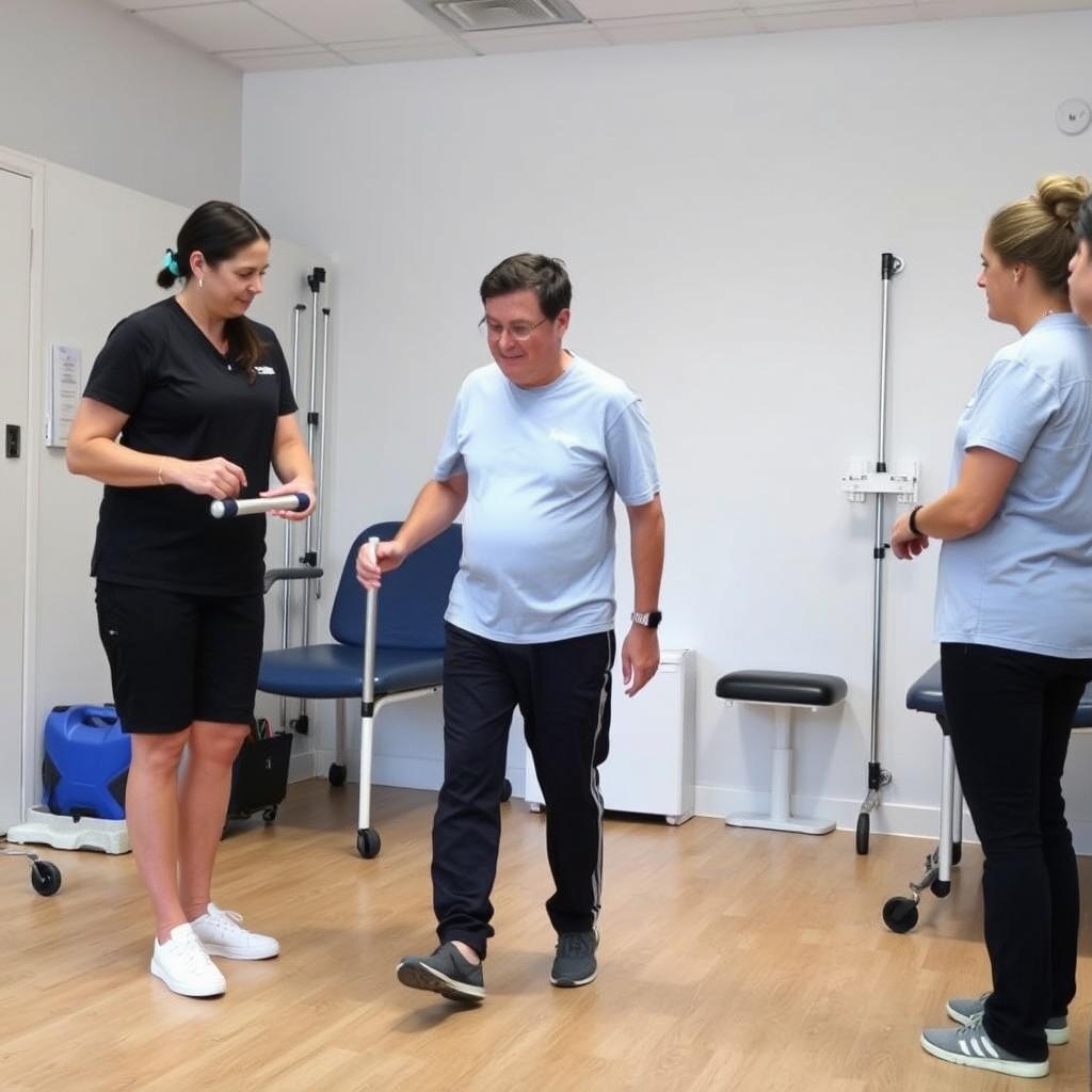 Adult patient in rehabilitation session following SDR procedure