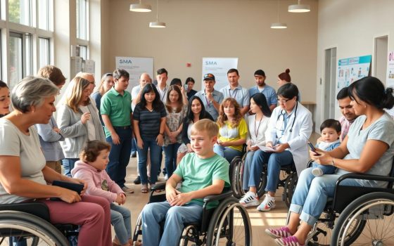 Support group meeting for families affected by spinal muscular atrophy