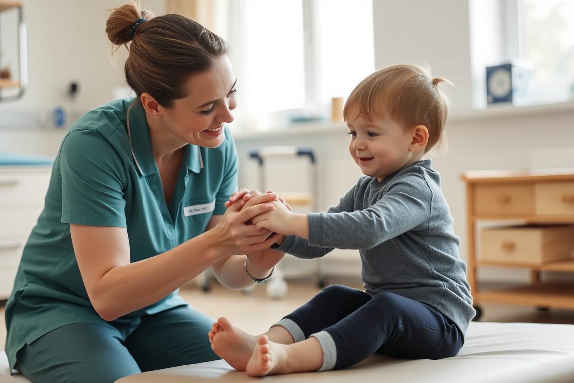 Child with HIE: Hypoxic Ischaemic Encephalopathy receiving physiotherapy treatment