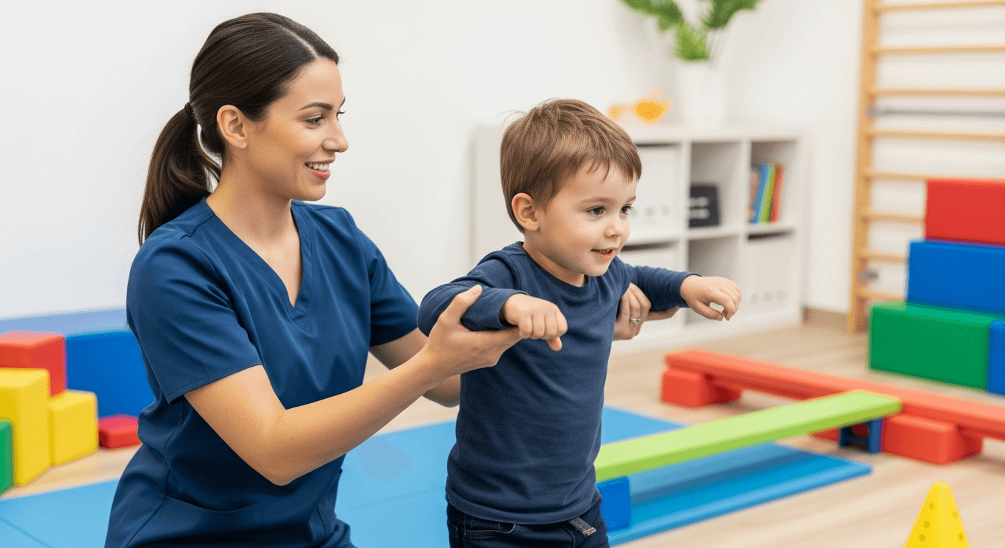 Physiotherapist using StandSure Therapy Aid with a child with Global Developmental Delay