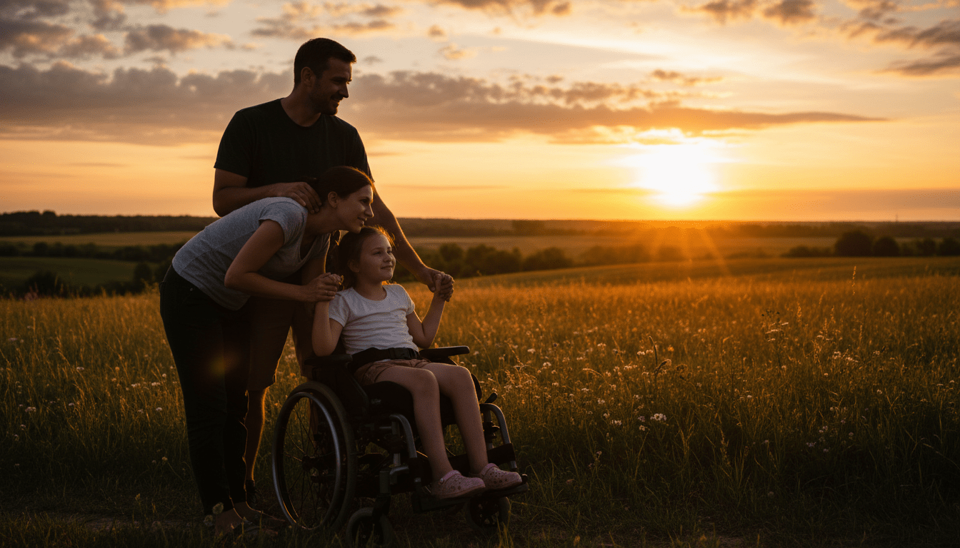 Hopeful future concept with child with Rett Syndrome and caring family