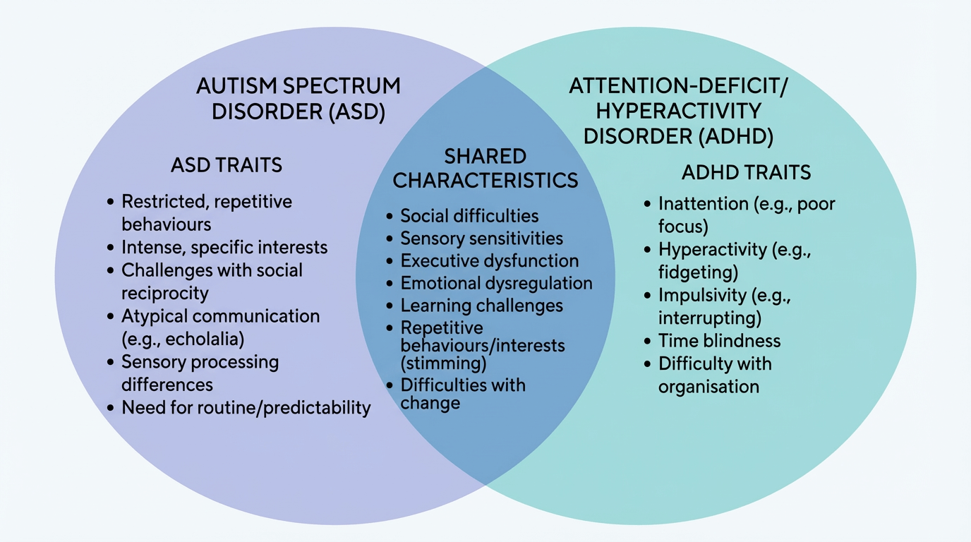 Venn diagram showing overlap between autism and ADHD characteristics
