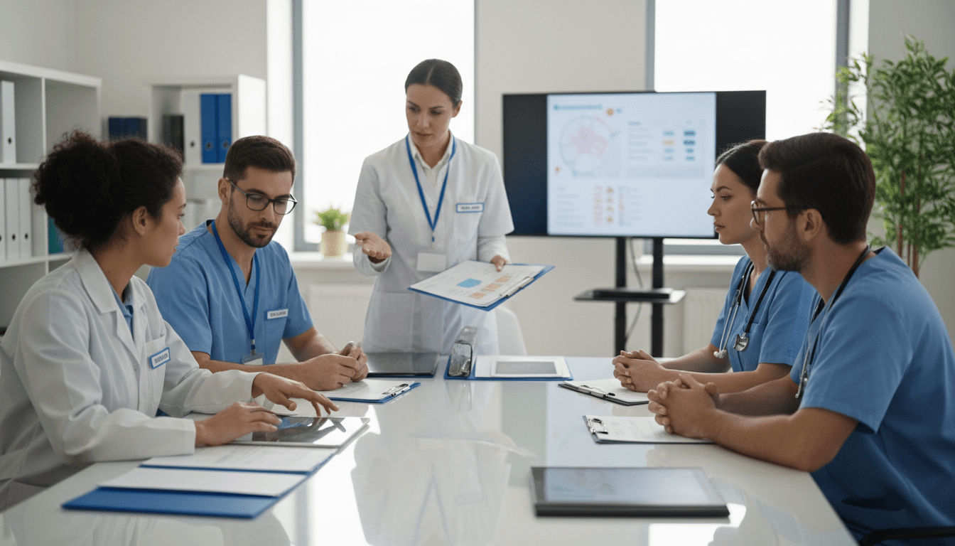 Multidisciplinary care team meeting discussing patient care plan