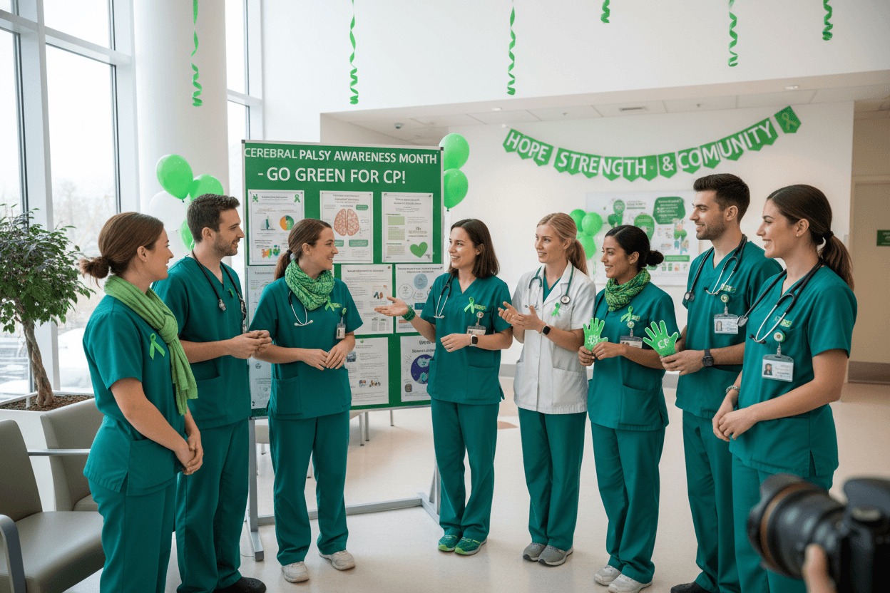 Healthcare team participating in Cerebral Palsy Awareness Month activities at hospital