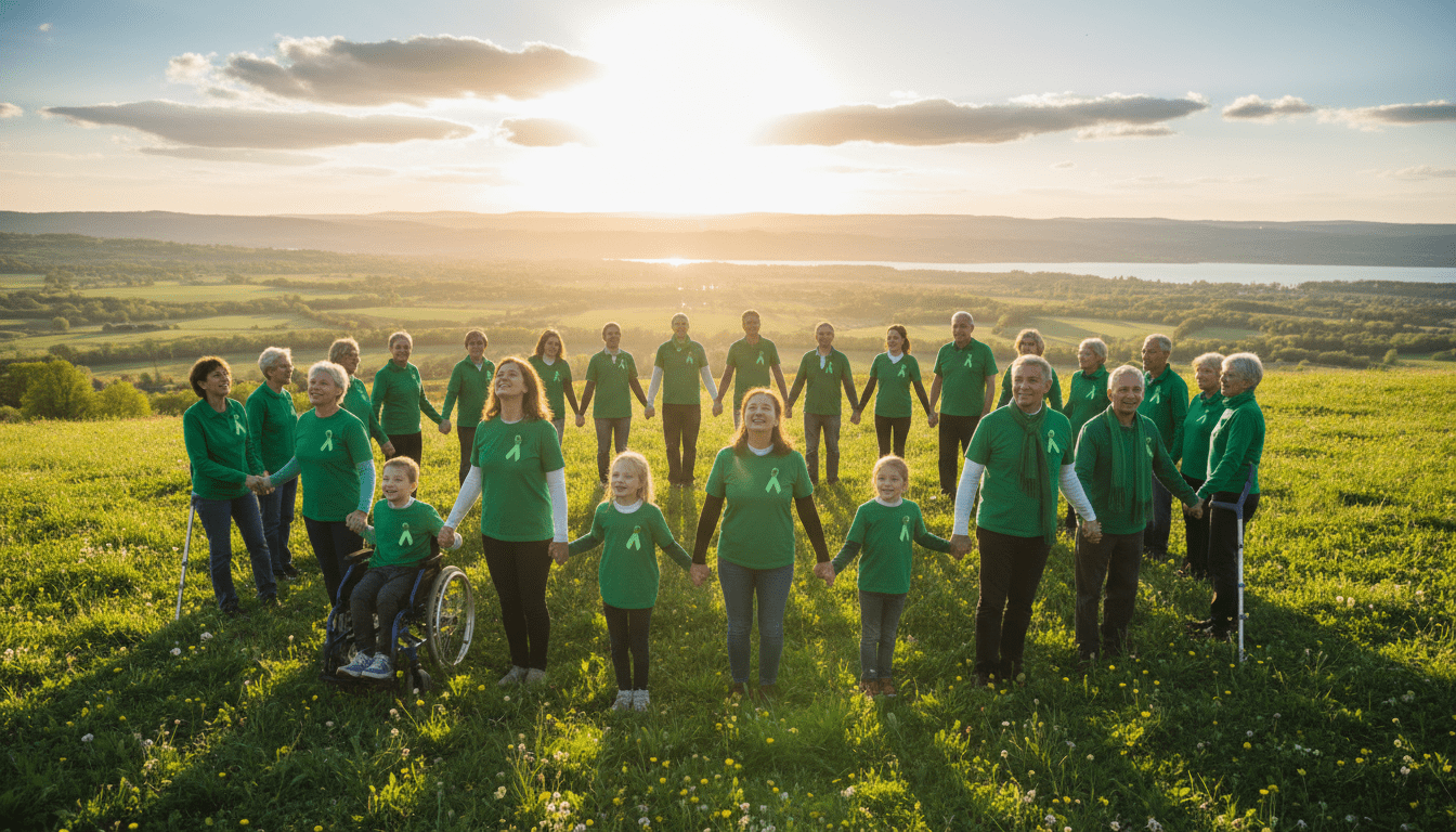 Diverse group joining hands in support of Cerebral Palsy Awareness Month 2026
