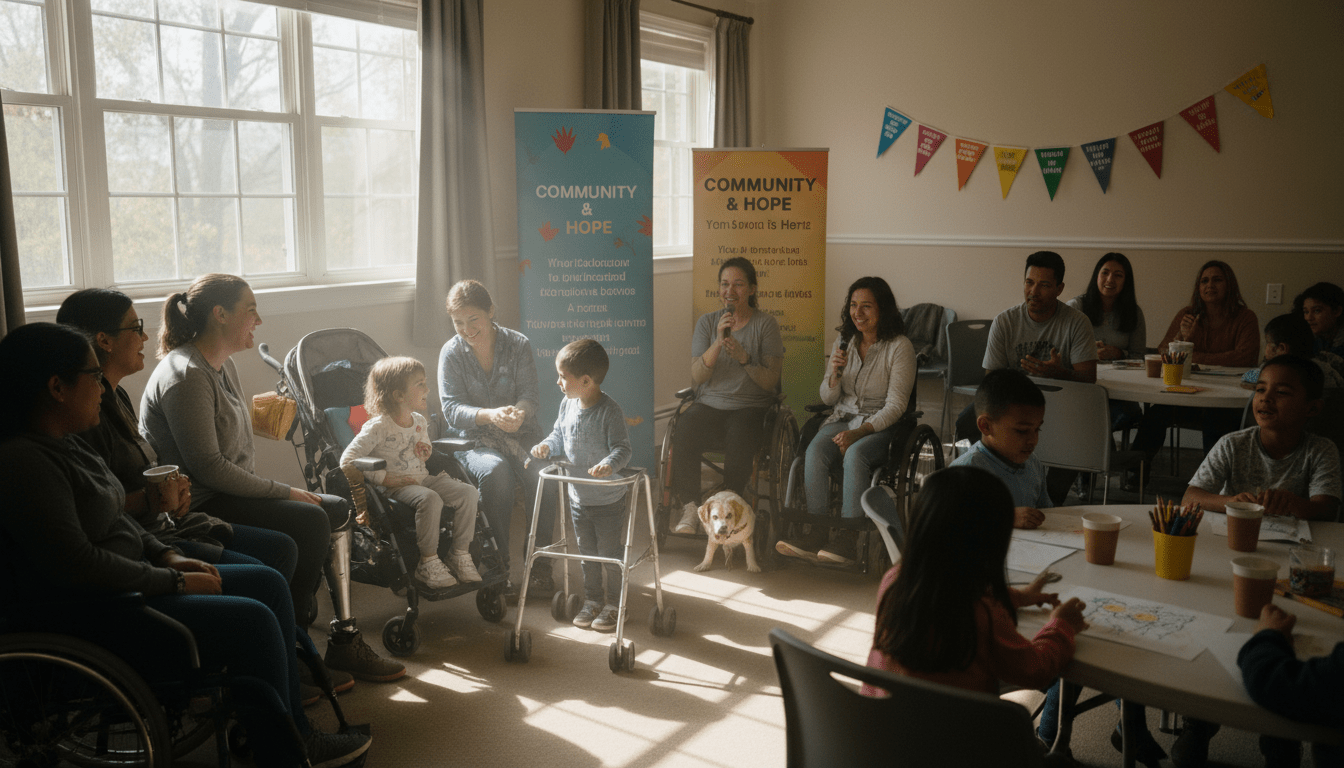 Support group meeting for families affected by muscular dystrophy