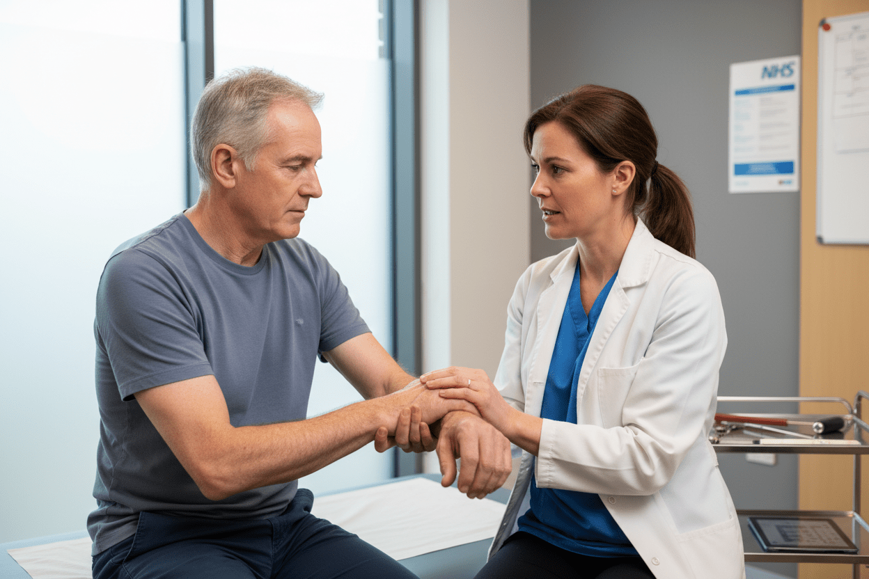 Neurologist conducting Parkinson's disease physical examination