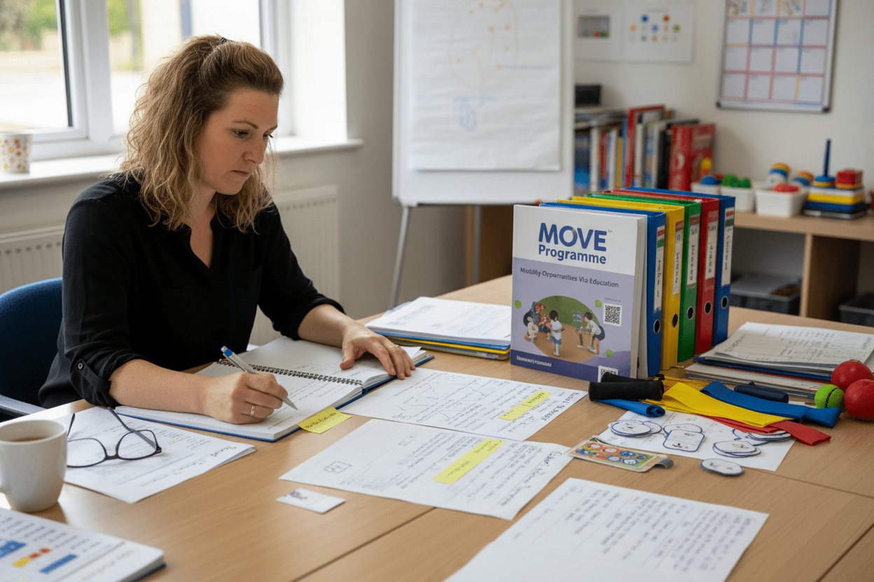 Healthcare professional reviewing MOVE Programme resources and planning implementation