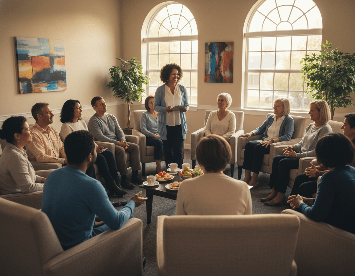 Parkinson's disease support group meeting with diverse participants