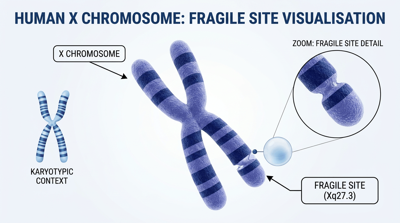 fragile x syndrome genetic disorder showing DNA helix and chromosome structure