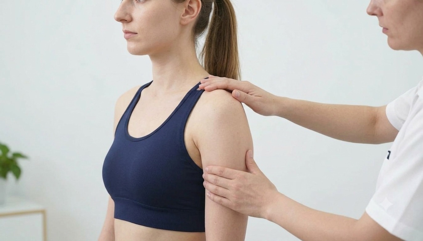 Physiotherapy demonstration of gentle shoulder mobility exercises