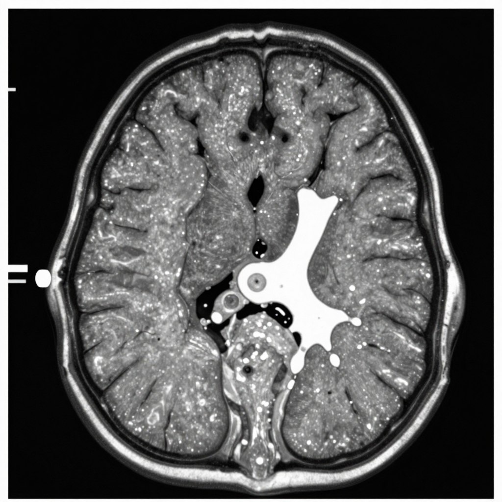 MRI scan showing a brain tumour and surrounding edema compressing adjacent brain tissue