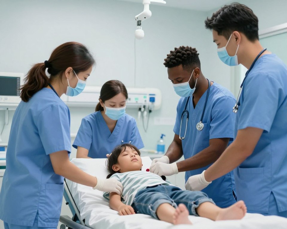 Medical team providing emergency stroke treatment to pediatric patient
