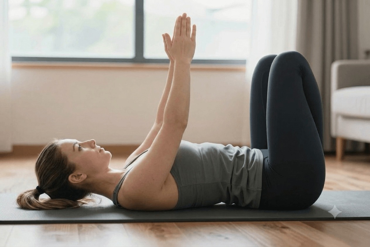 Patient performing forward arm elevation exercise lying down