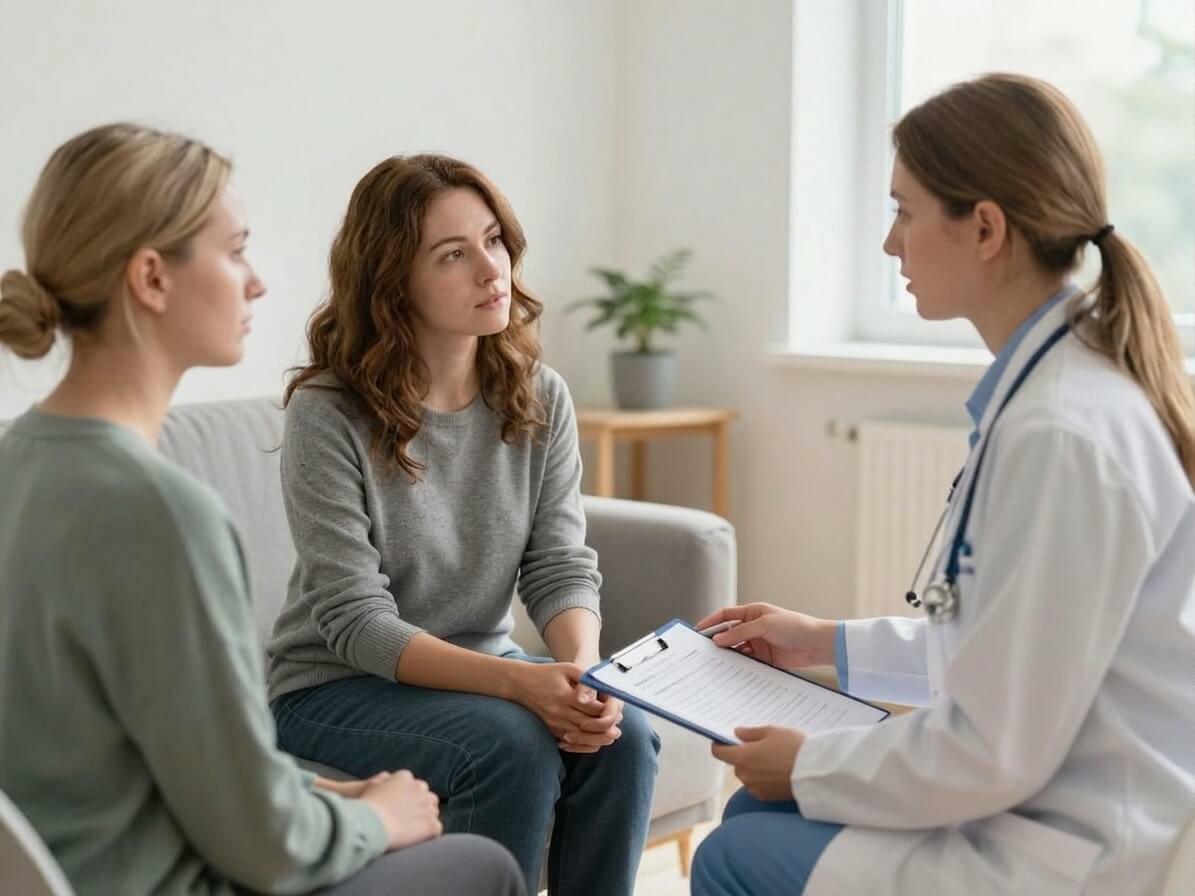 Family discussing music therapy access with a healthcare professional