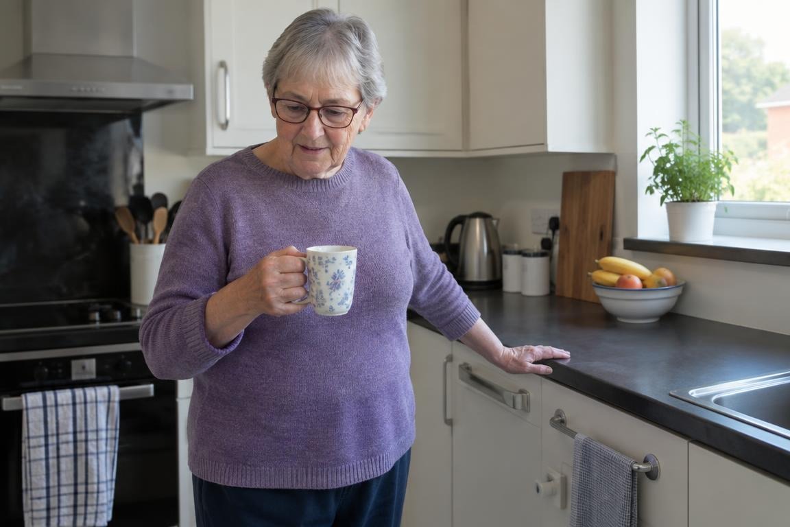 British adult using hand grip strength during an everyday activity
