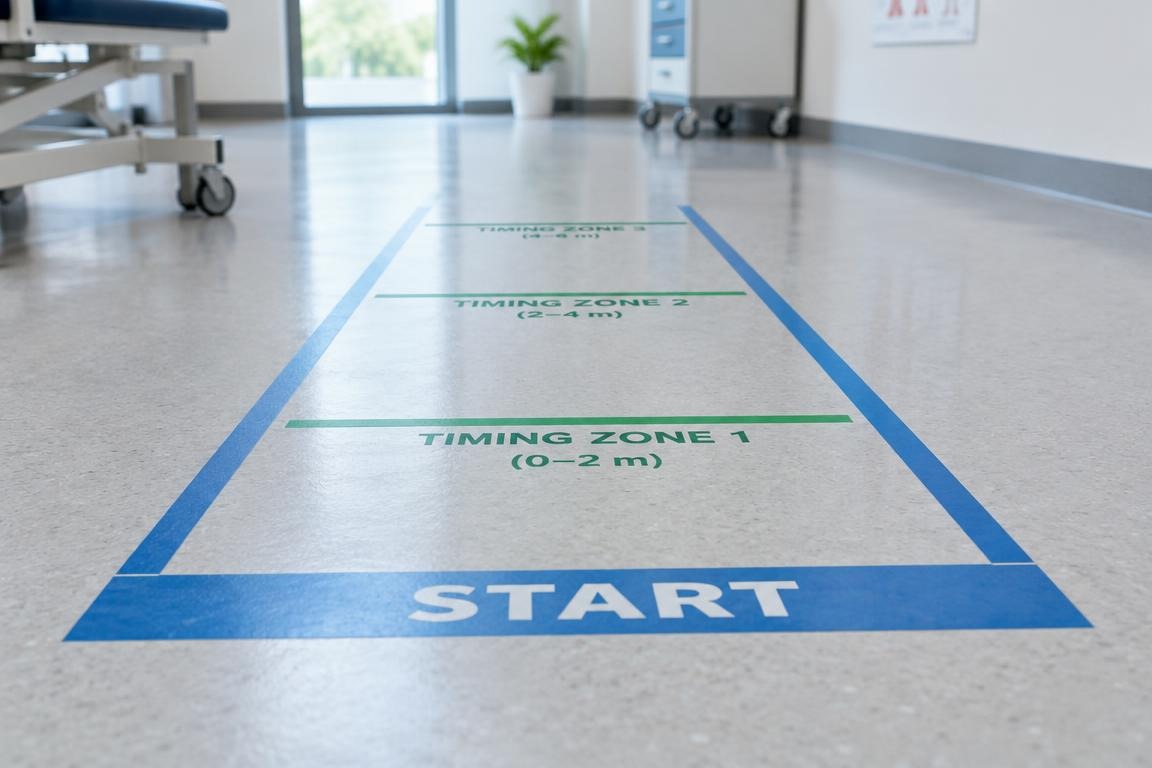 Measured floor markings for a walking speed assessment in a rehabilitation clinic